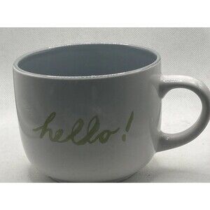 MARA MI LARGE HELLO COFFEE CUP MUG SOUP GREEN GRAY